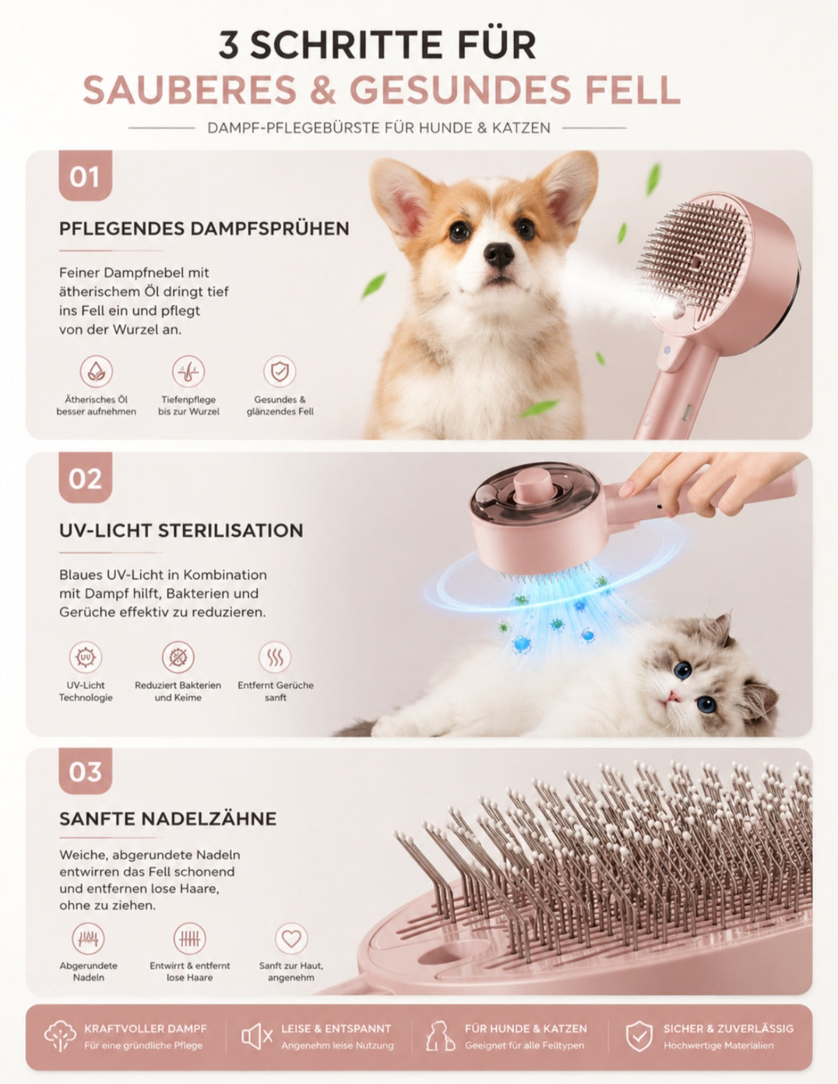 Luxcoren™ Premium Dampf-Pflegebürste für Hunde & Katzen