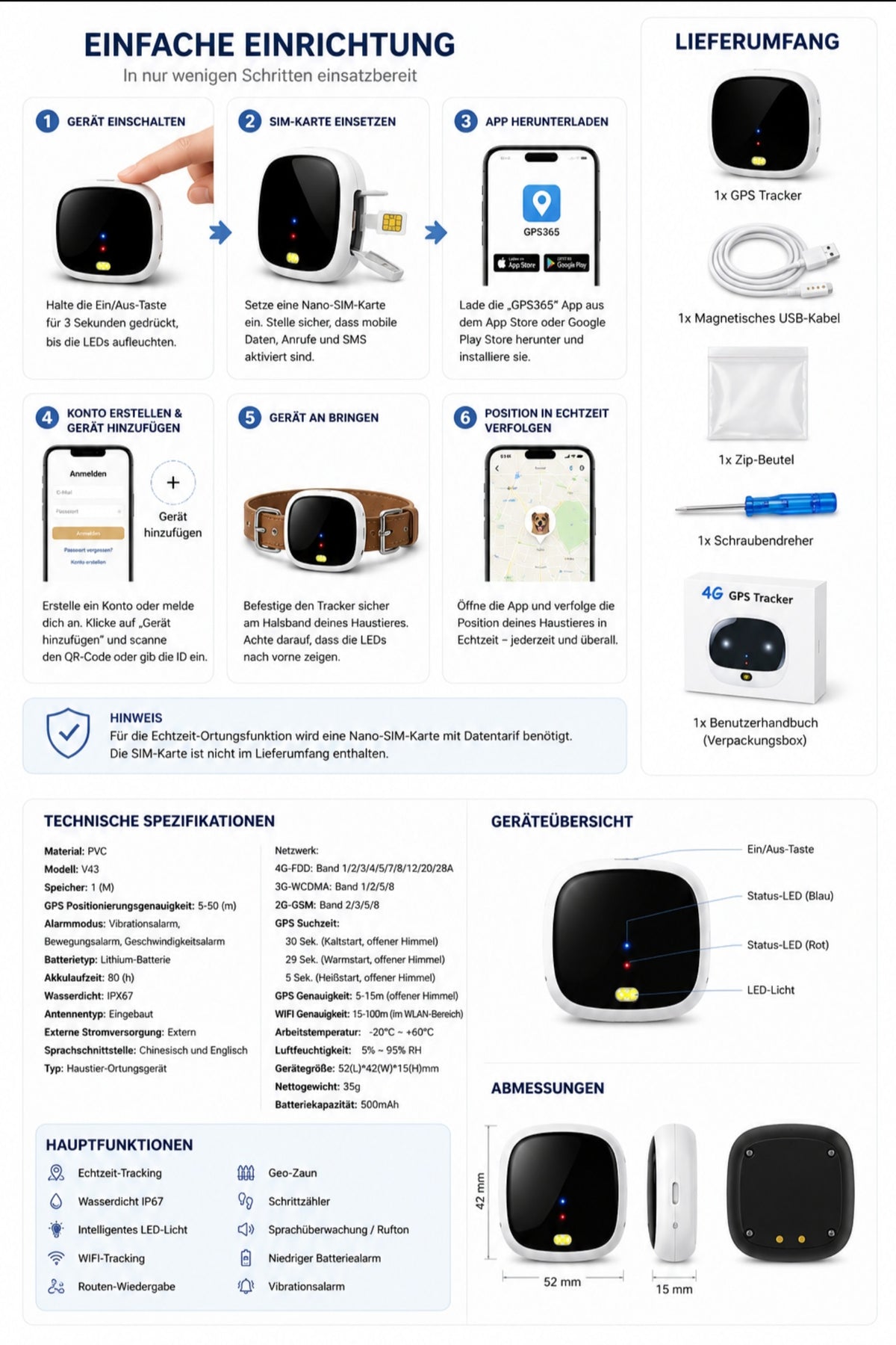 Luxcoren™ Premium 4G GPS-Tracker für Hunde & Katzen mit Echtzeit-Ortung
