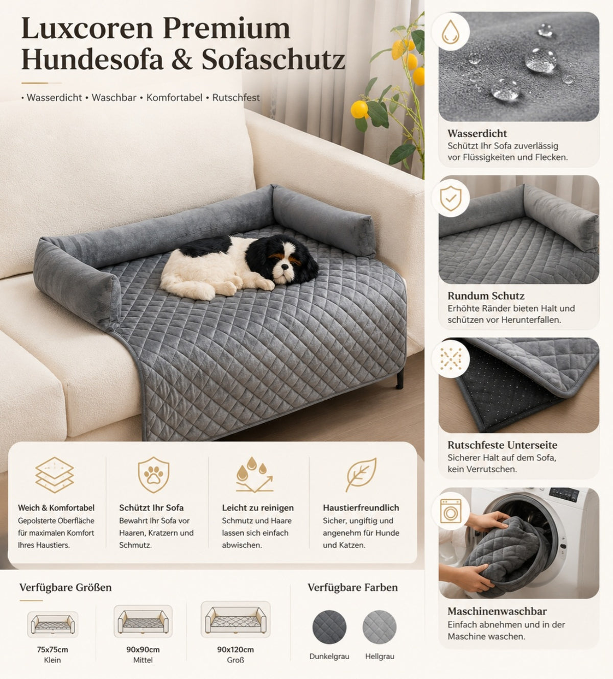 Luxcoren™ Premium Hundesofa & Sofaschutz – Wasserdicht, Waschbar & Komfortabel