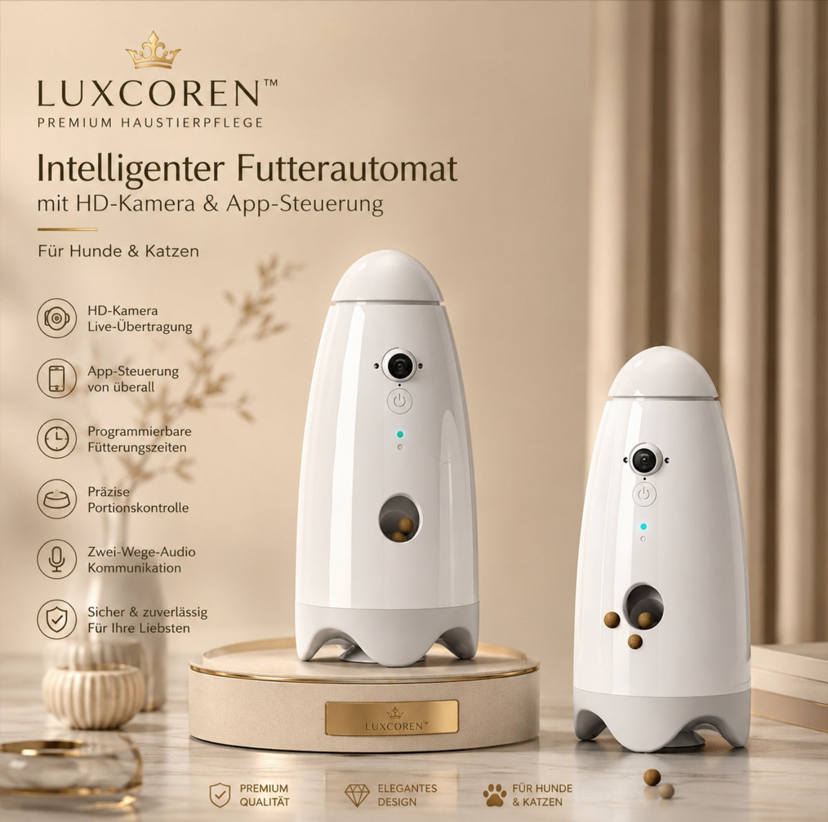 Luxcoren™ Intelligenter Futterautomat mit HD-Kamera & App-Steuerung für Hunde und Katzen
