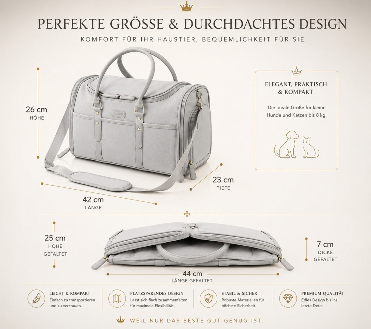 Luxcoren™ Luxus Haustier-Transporttasche – Faltbar, Atmungsaktiv & Trolley-kompatibel