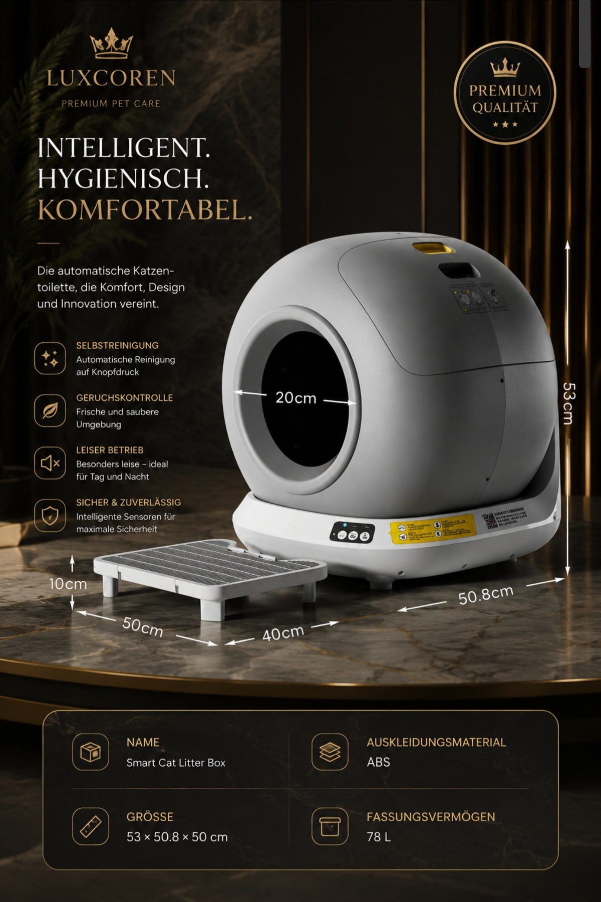Luxcoren™ Premium Automatische Katzentoilette – Intelligente Selbstreinigung & Geruchskontrolle
