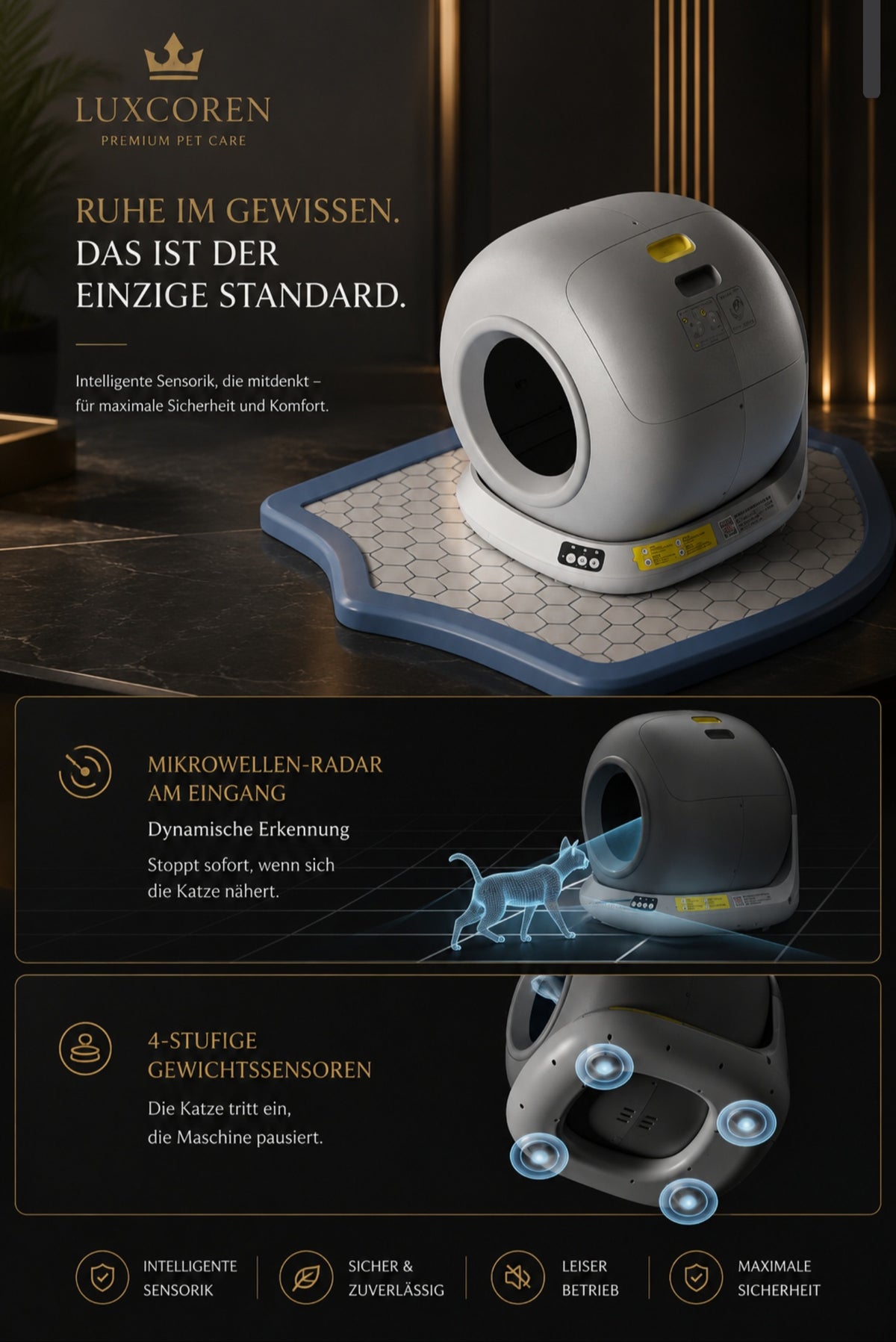 Luxcoren™ Premium Automatische Katzentoilette – Intelligente Selbstreinigung & Geruchskontrolle