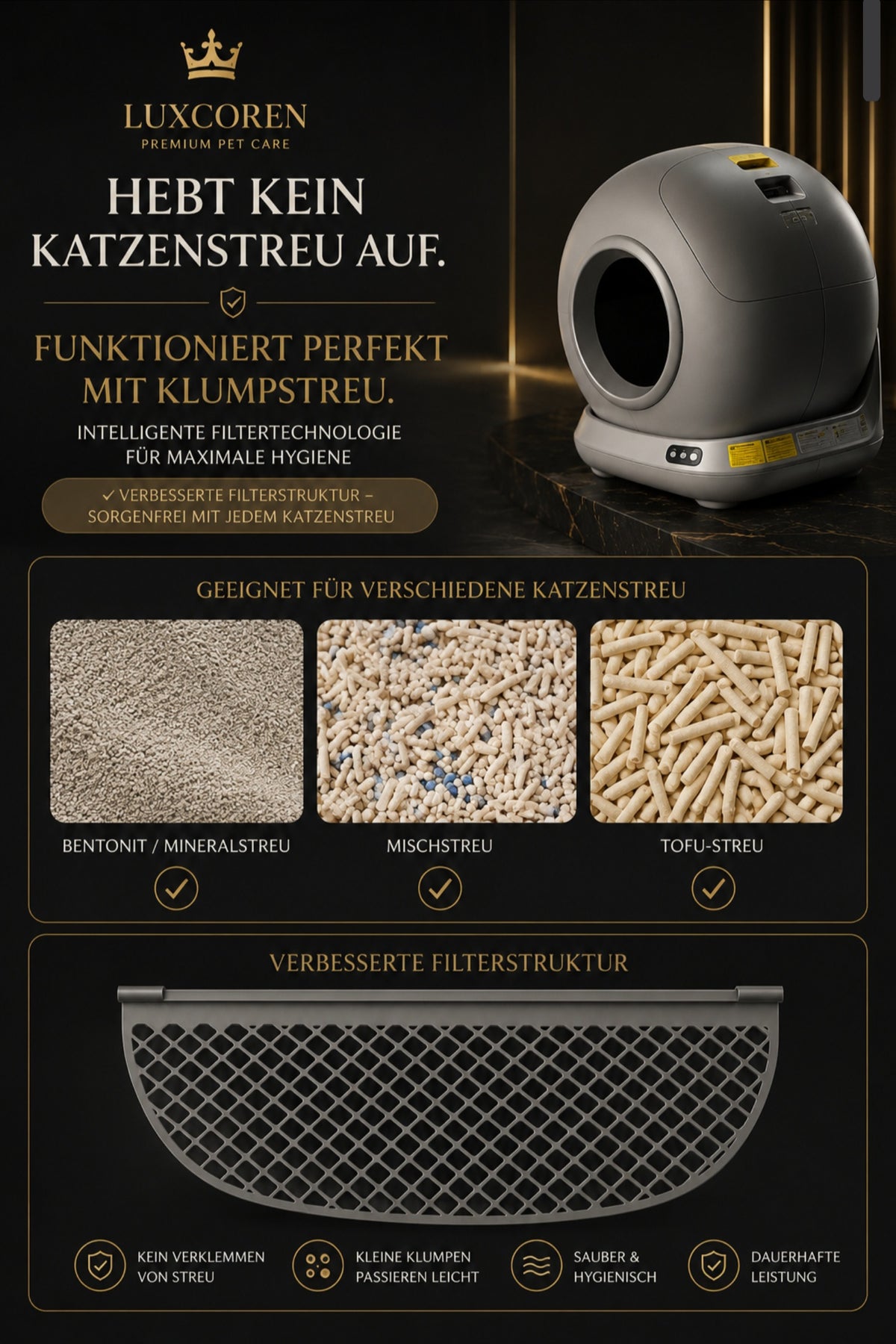 Luxcoren™ Premium Automatische Katzentoilette – Intelligente Selbstreinigung & Geruchskontrolle