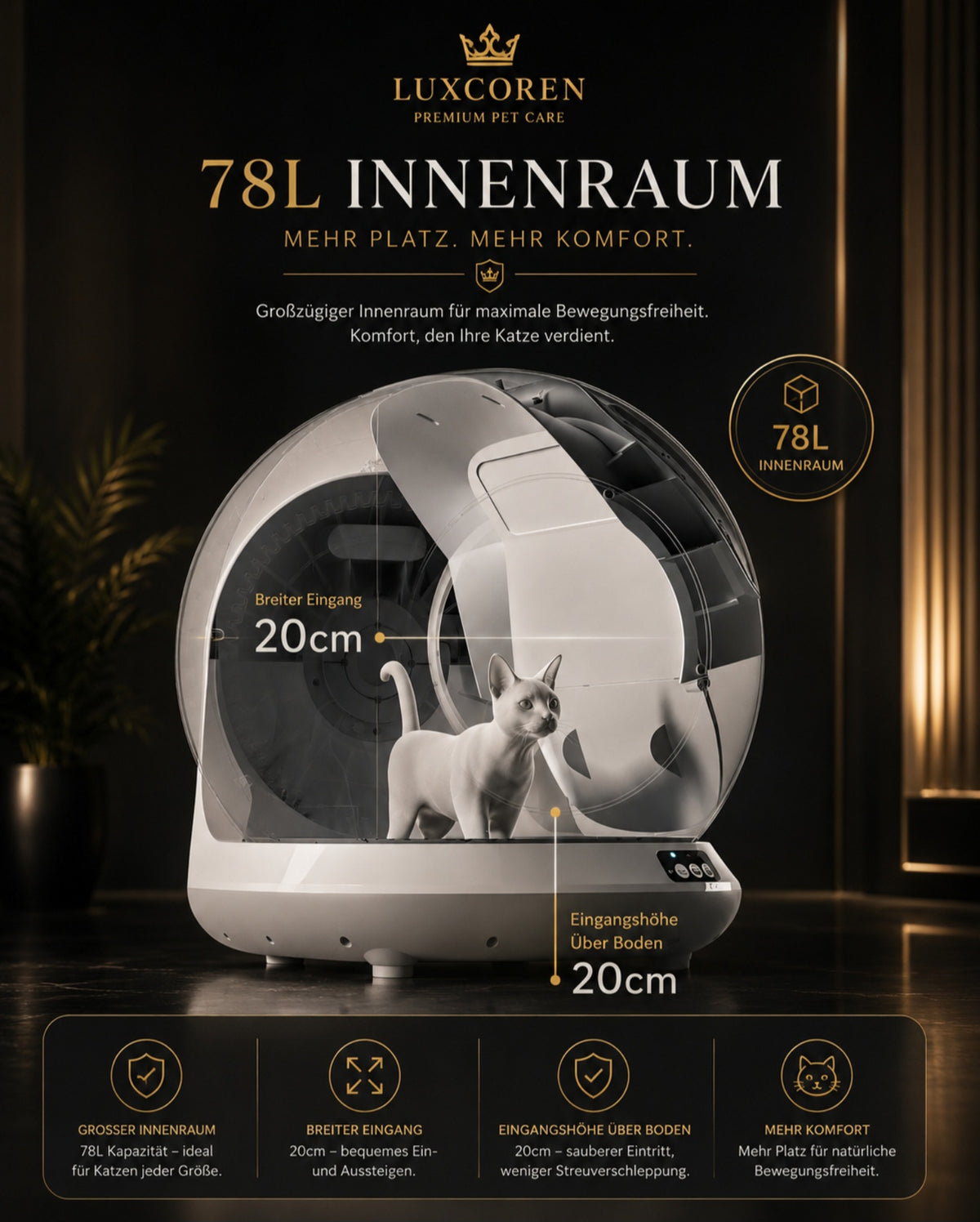 Luxcoren™ Premium Automatische Katzentoilette – Intelligente Selbstreinigung & Geruchskontrolle