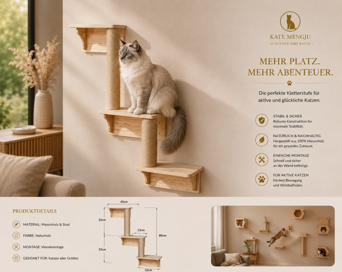 Premium Kletterwand für Katzen aus Massivholz