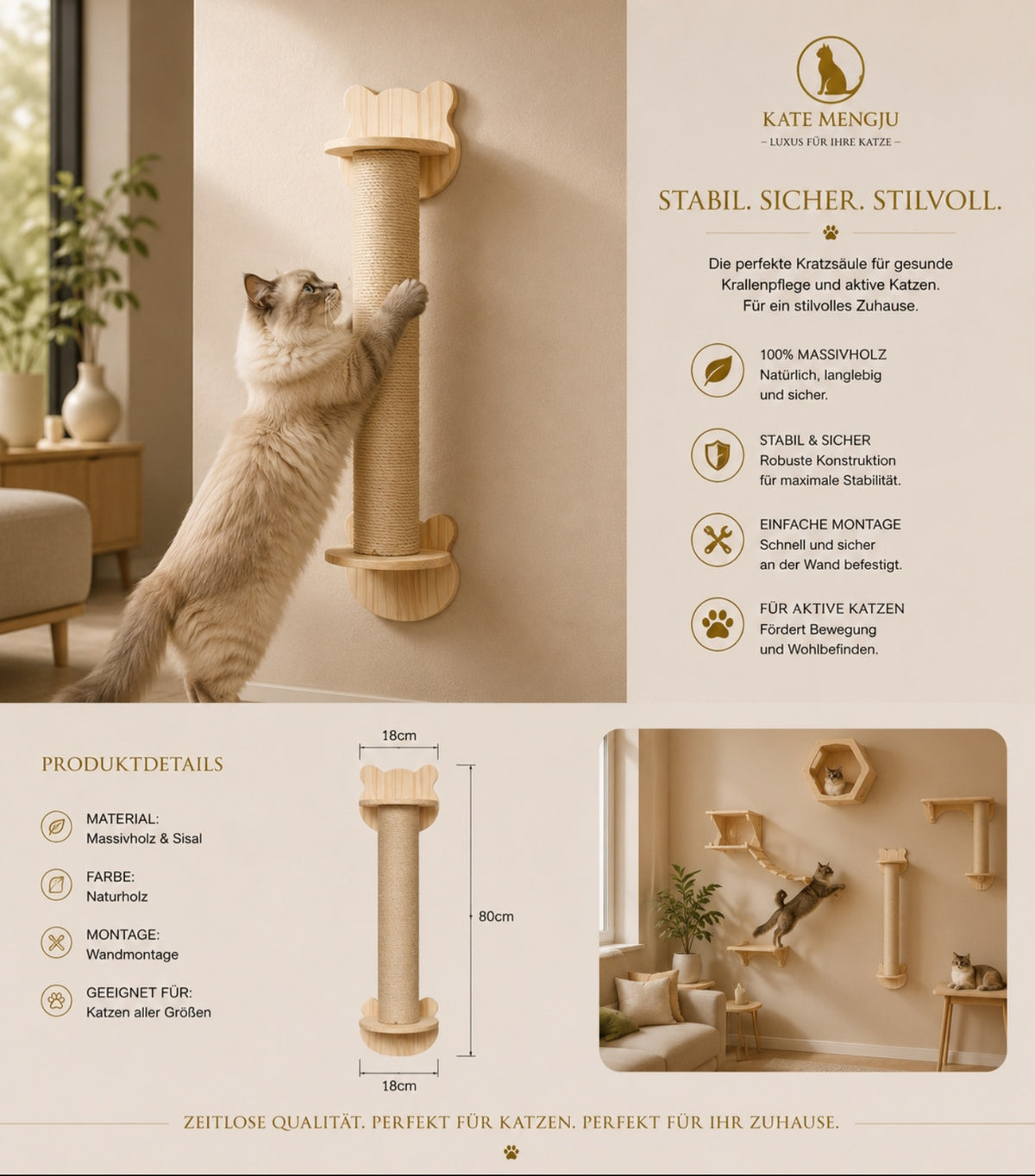Premium Kletterwand für Katzen aus Massivholz