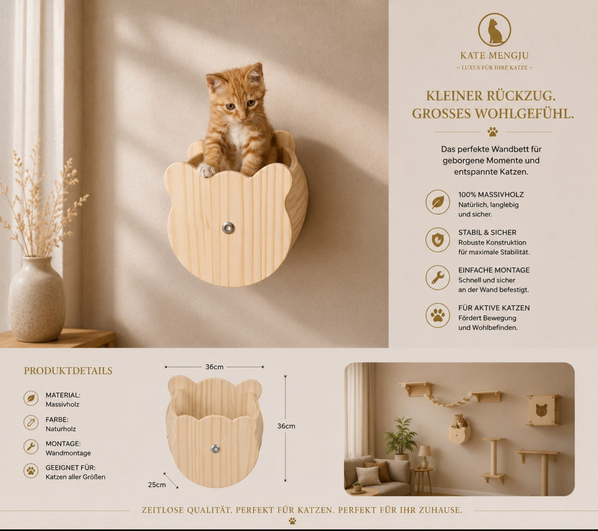 Premium Kletterwand für Katzen aus Massivholz