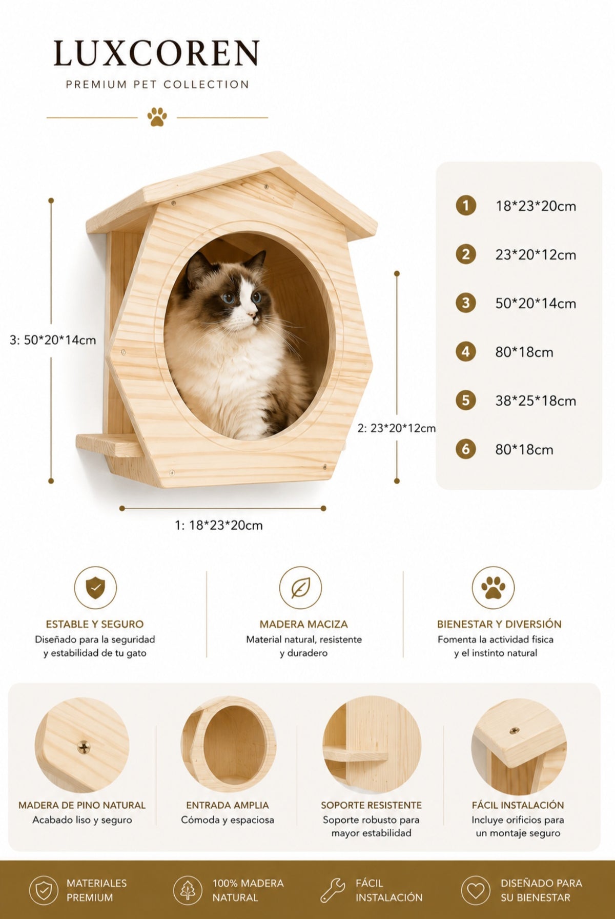 Premium Kletterwand für Katzen aus Massivholz