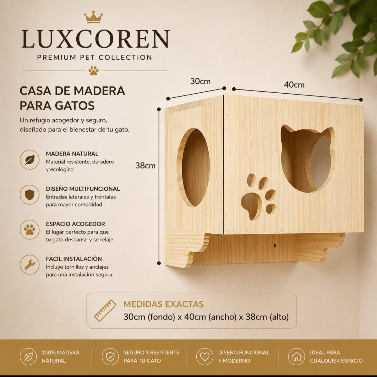 Premium Kletterwand für Katzen aus Massivholz