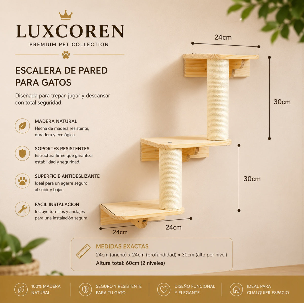 Premium Kletterwand für Katzen aus Massivholz