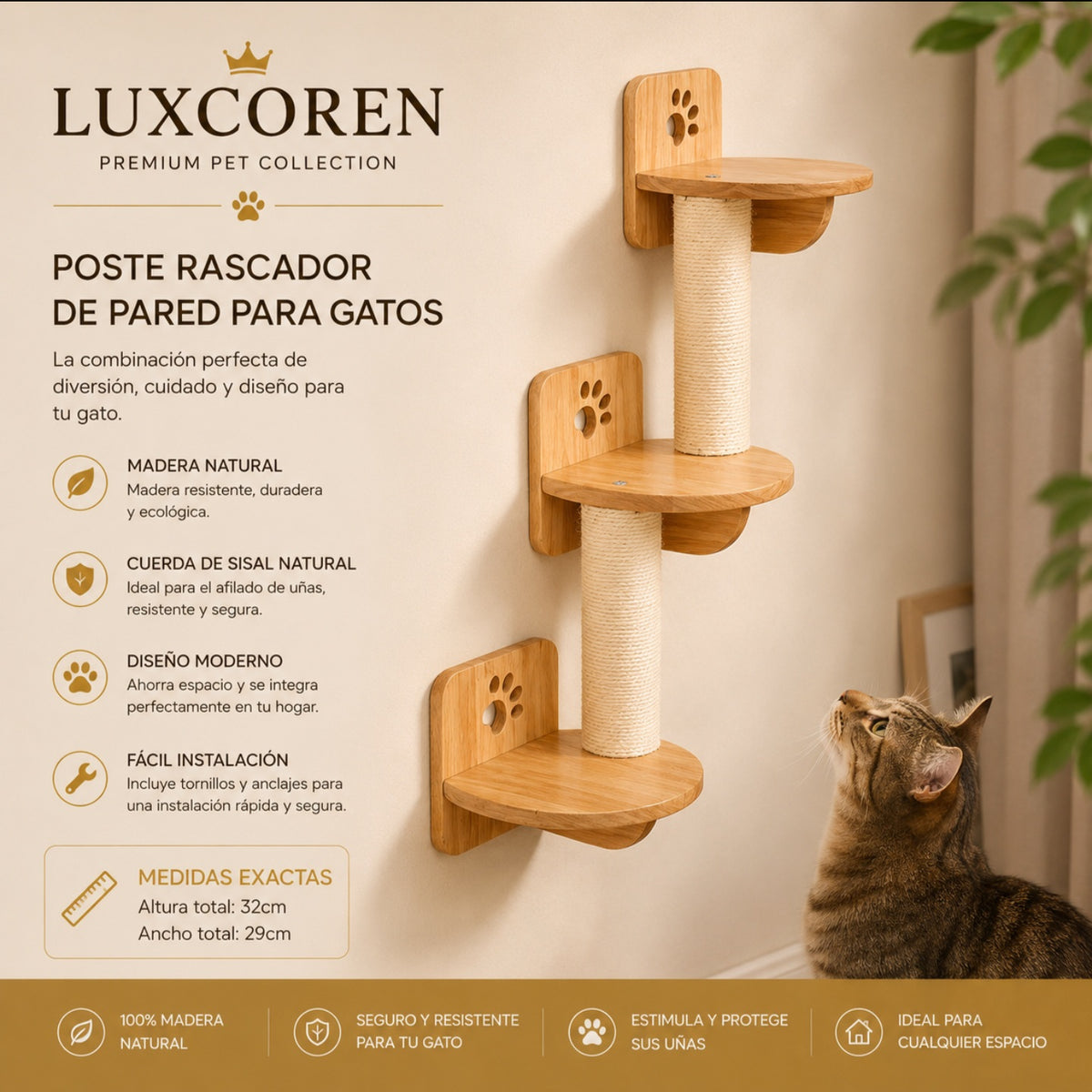 Premium Kletterwand für Katzen aus Massivholz