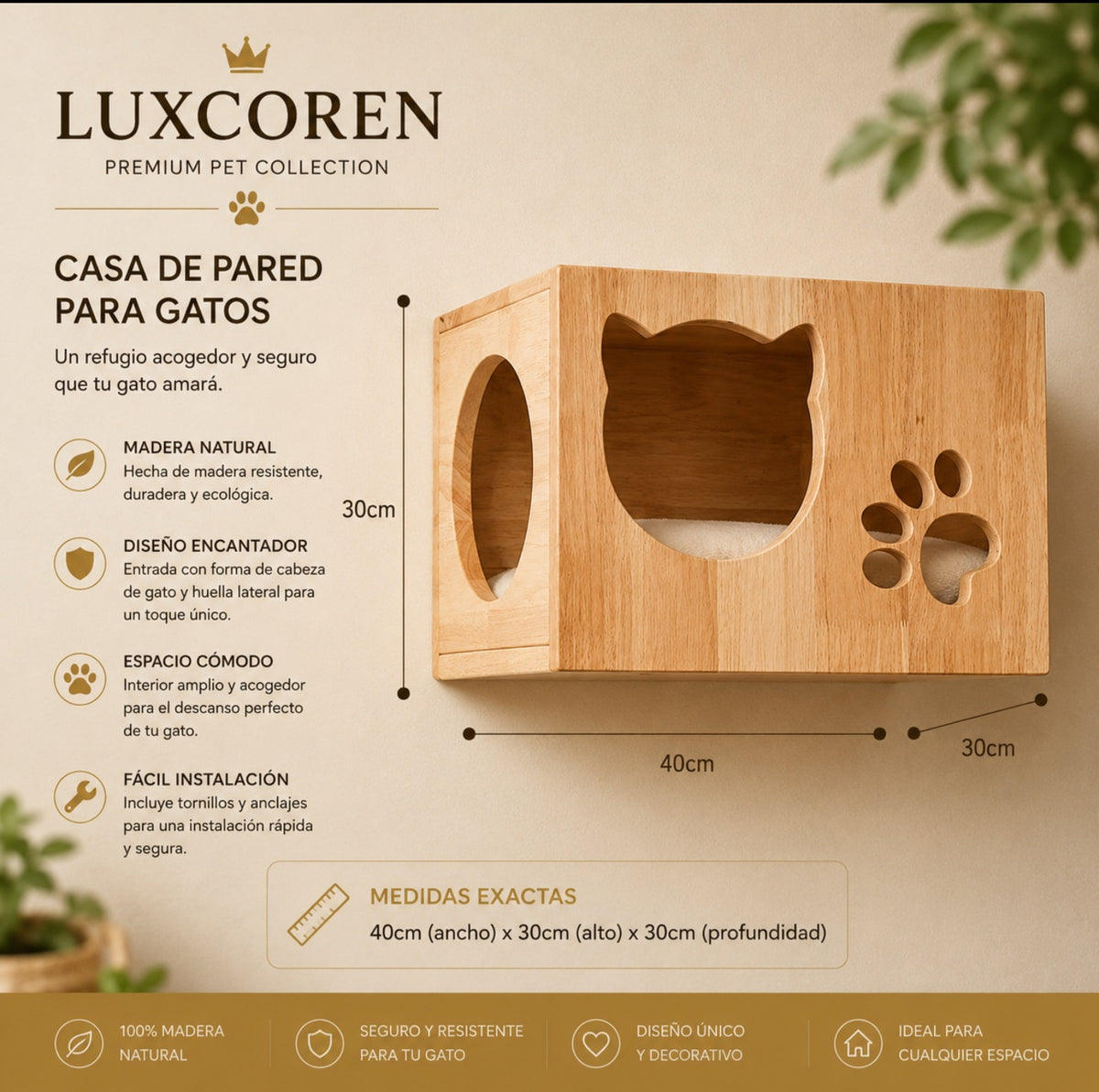 Premium Kletterwand für Katzen aus Massivholz