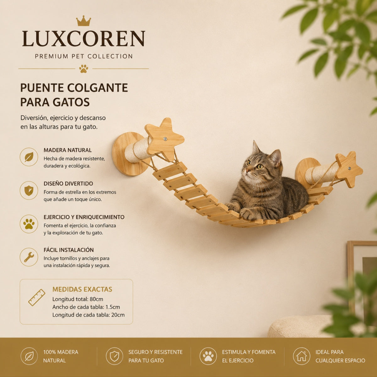 Premium Kletterwand für Katzen aus Massivholz