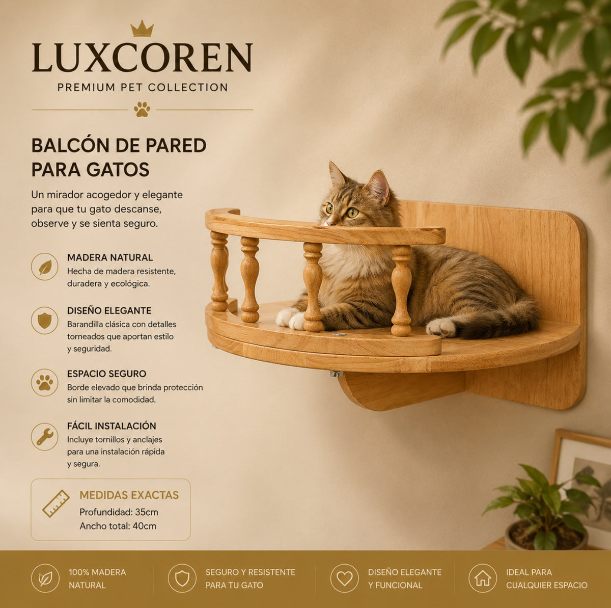 Premium Kletterwand für Katzen aus Massivholz
