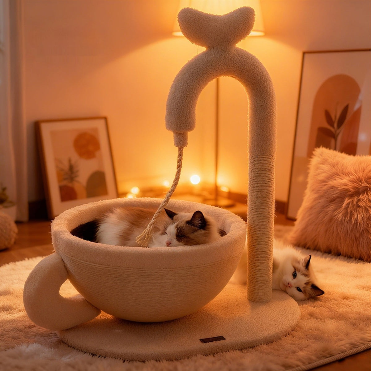Luxuriöses Katzenbett mit Sisal-Kratzbaum – Modernes Design & Gemütlicher Schlafplatz
