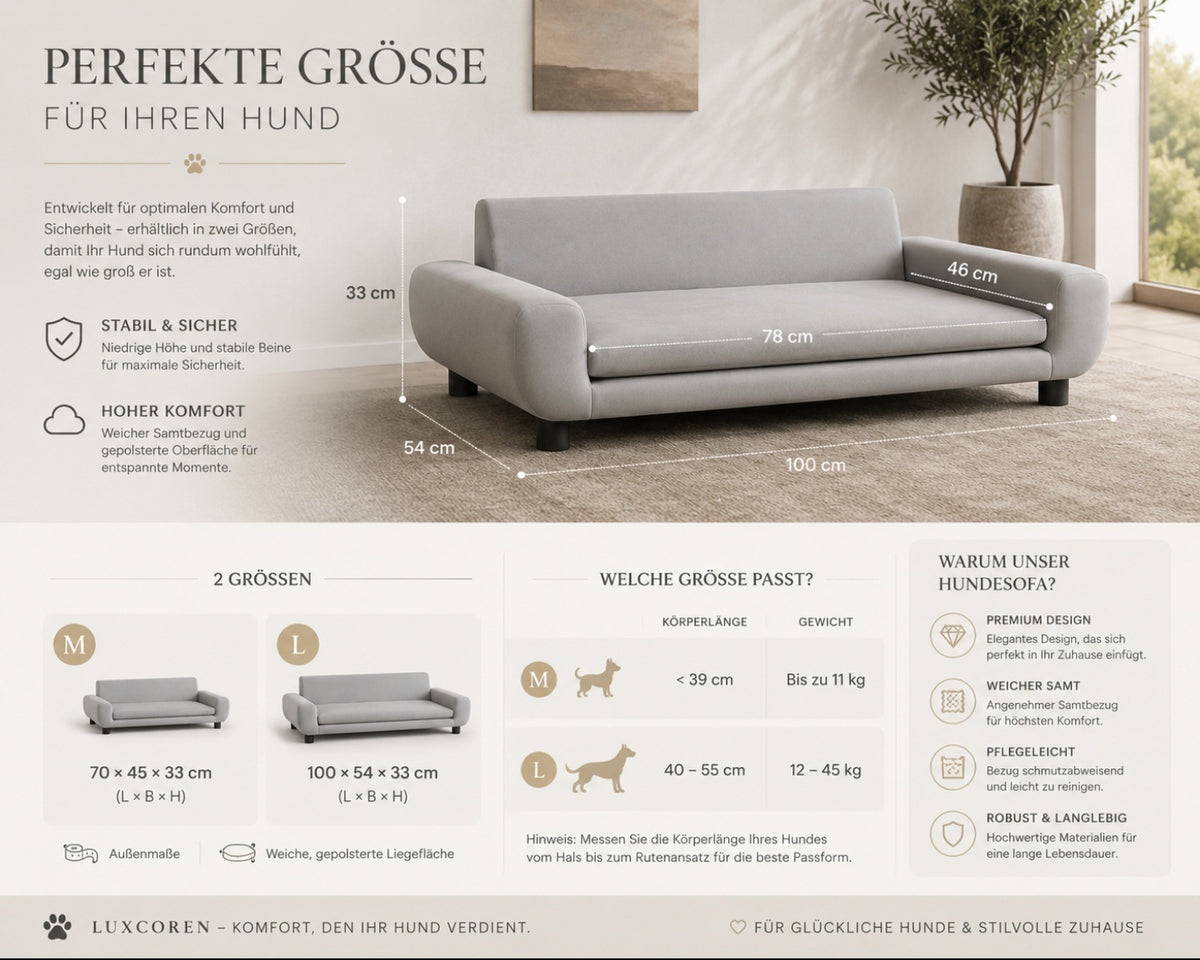 Luxcoren™ Designer-Hundesofa aus Samt – Premium Hundebett mit stilvollem Komfort