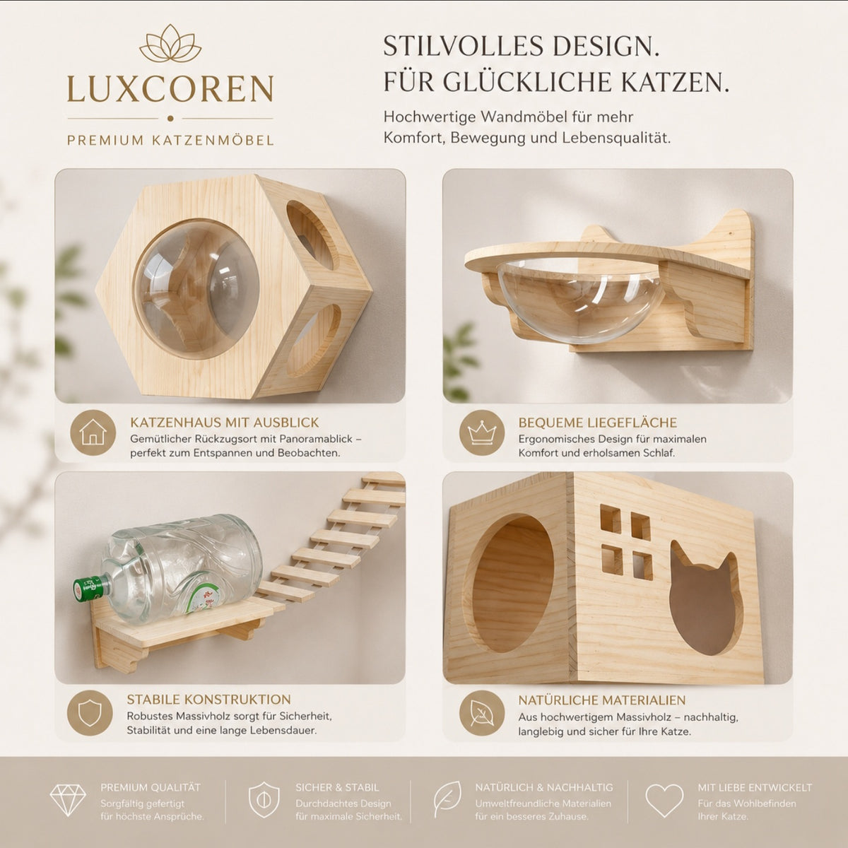 Luxcoren™ Premium Katzen-Kletterwand aus Massivholz