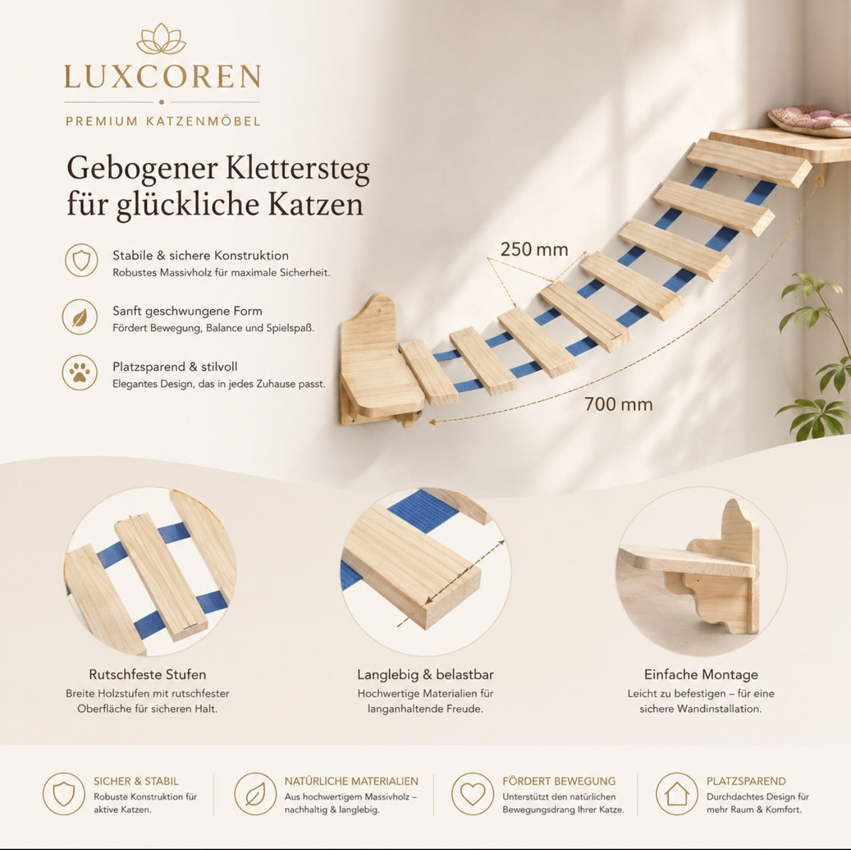Luxcoren™ Premium Katzen-Kletterwand aus Massivholz