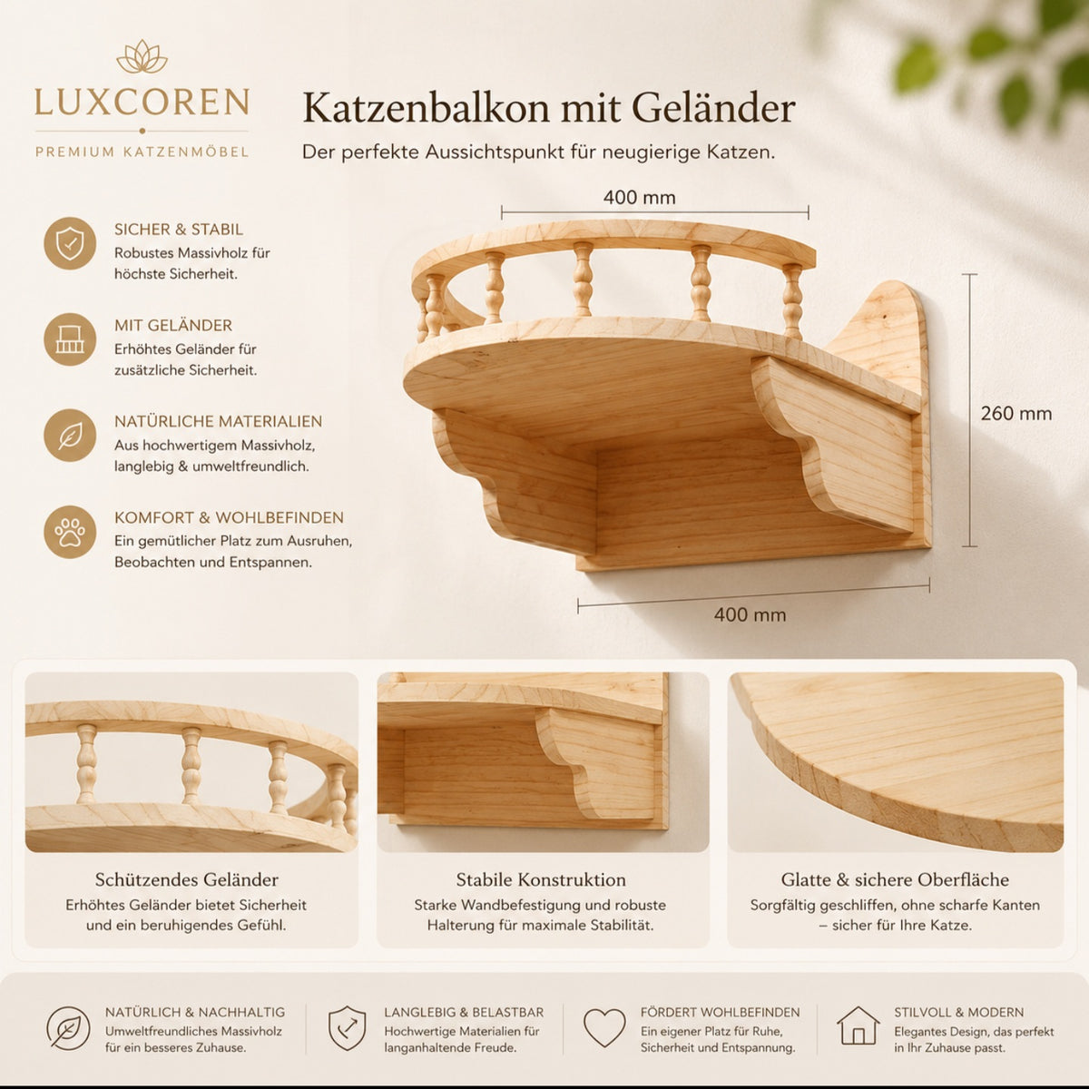 Luxcoren™ Premium Katzen-Kletterwand aus Massivholz