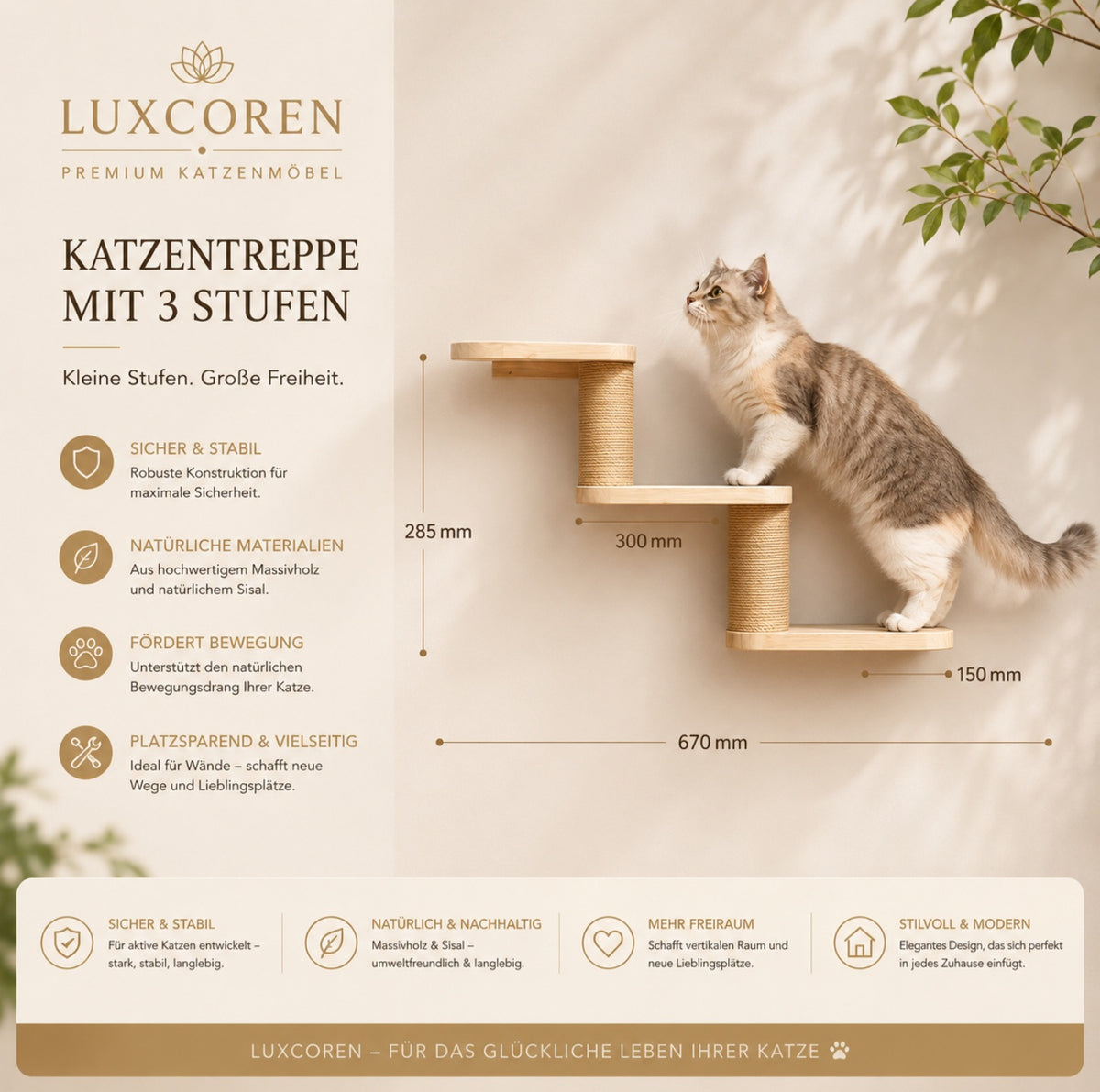 Luxcoren™ Premium Katzen-Kletterwand aus Massivholz