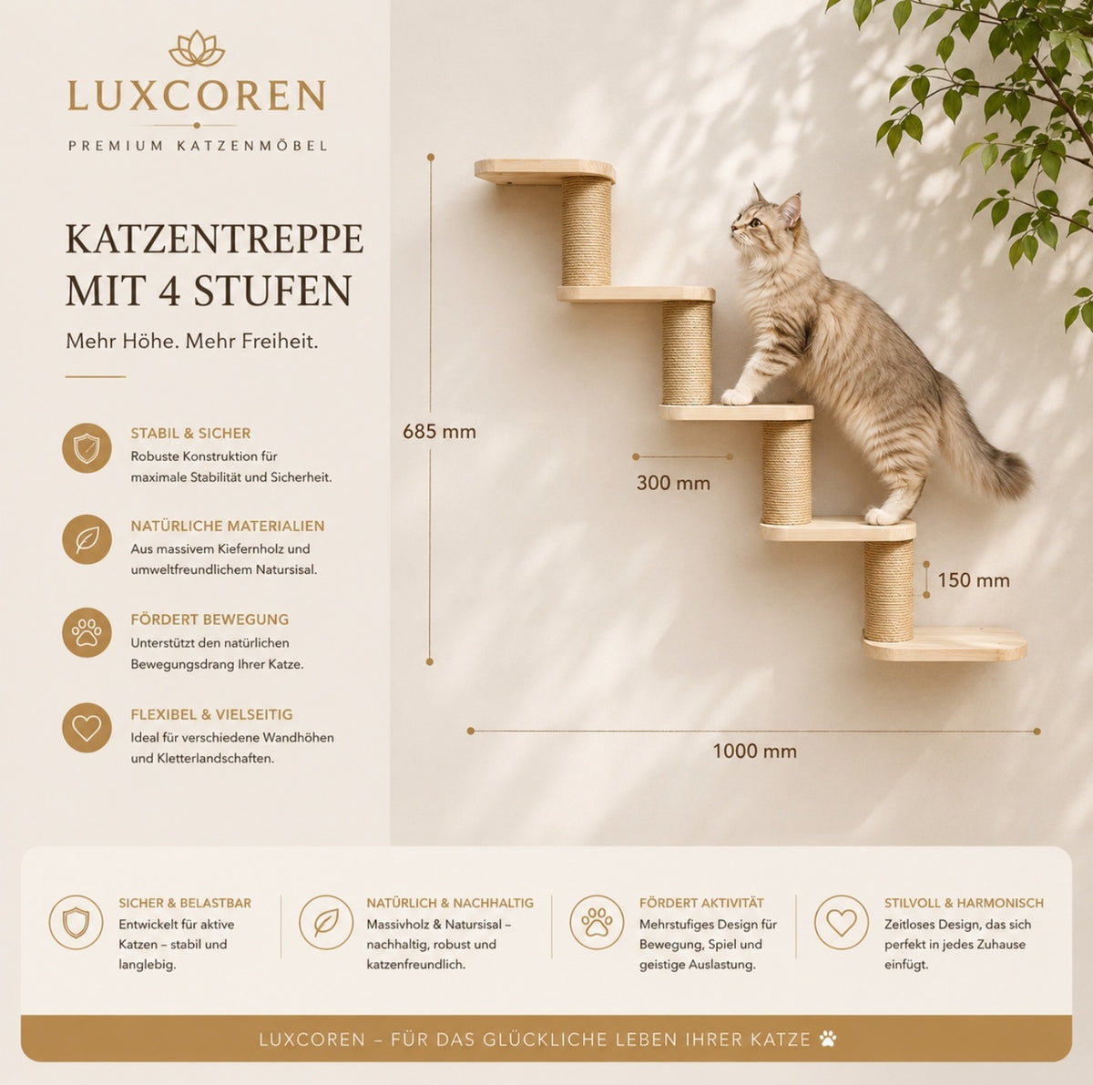 Luxcoren™ Premium Katzen-Kletterwand aus Massivholz
