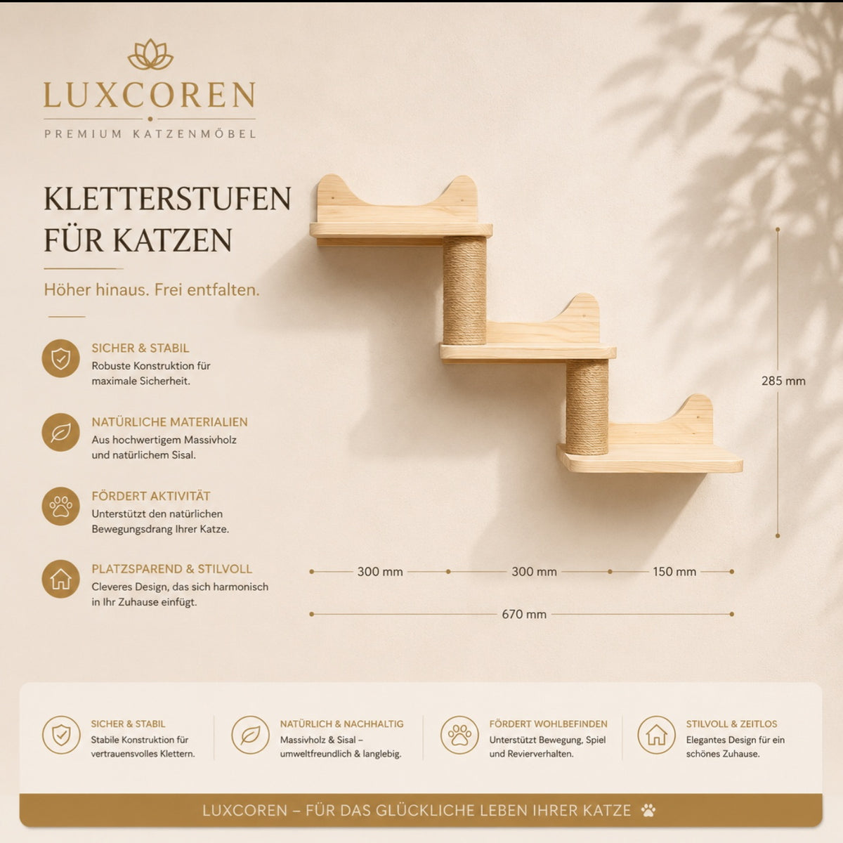 Luxcoren™ Premium Katzen-Kletterwand aus Massivholz
