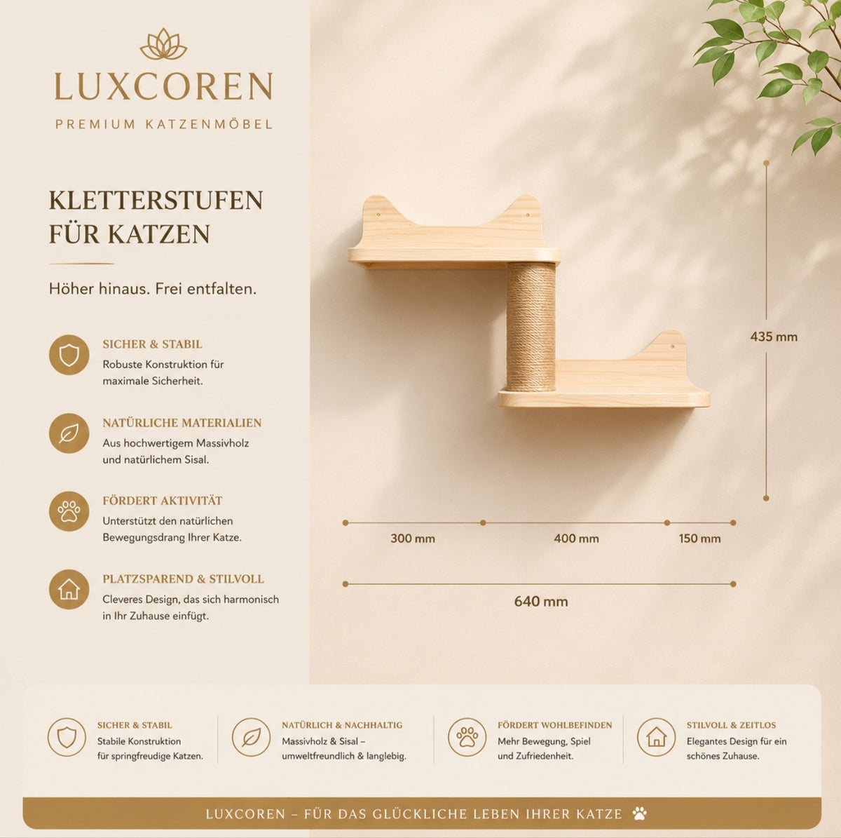 Luxcoren™ Premium Katzen-Kletterwand aus Massivholz