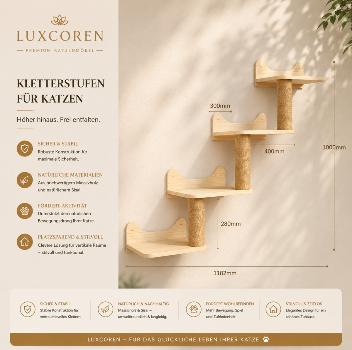 Luxcoren™ Premium Katzen-Kletterwand aus Massivholz