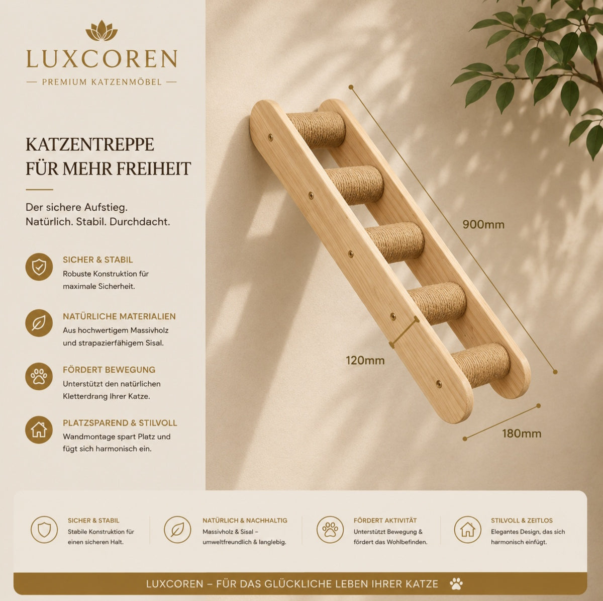 Luxcoren™ Premium Katzen-Kletterwand aus Massivholz