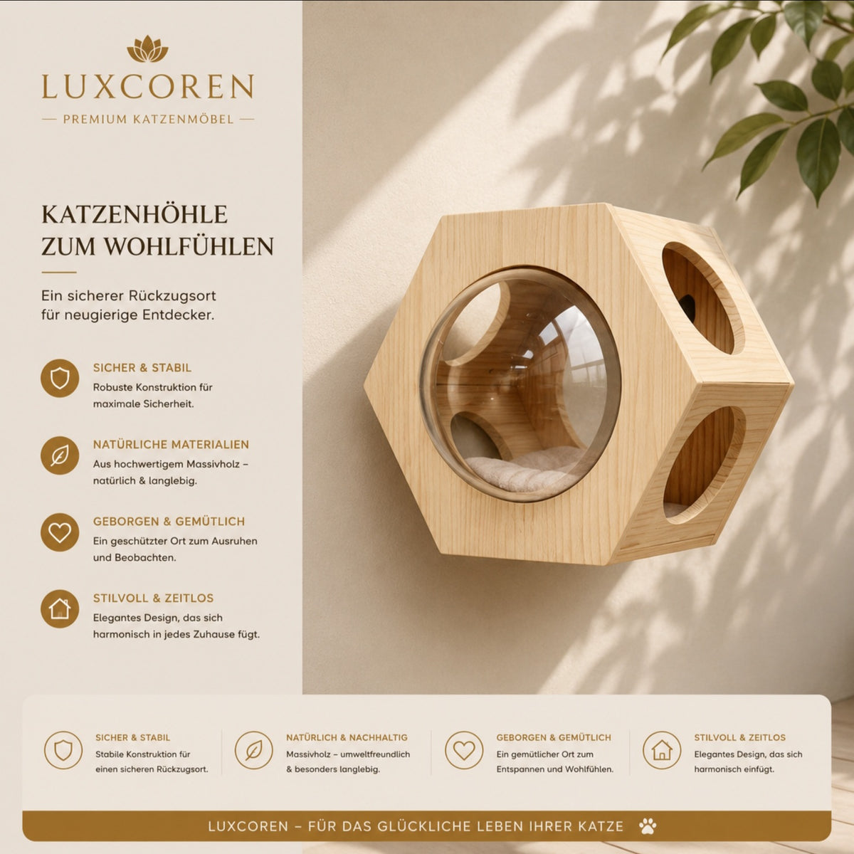 Luxcoren™ Premium Katzen-Kletterwand aus Massivholz