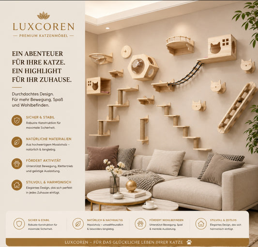 Luxcoren™ Premium Katzen-Kletterwand aus Massivholz