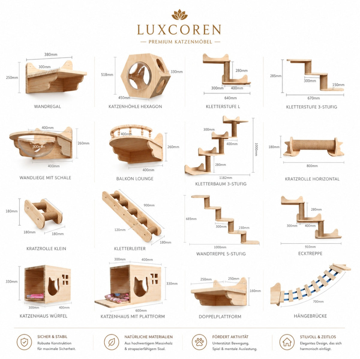 Luxcoren™ Premium Katzen-Kletterwand aus Massivholz