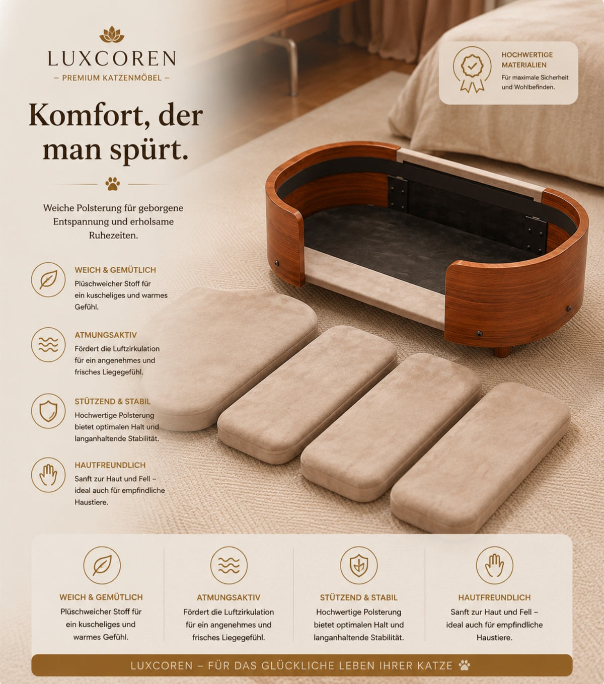 Luxcoren™ Designer-Holzbett für Hunde & Katzen