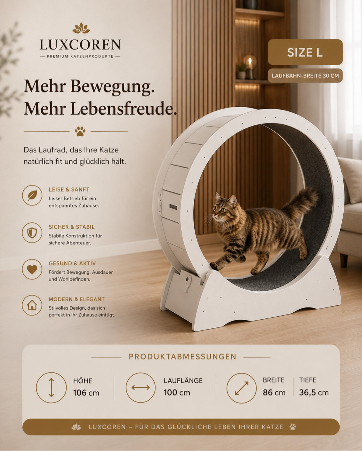 Premium Katzenlaufrad aus Holz – Leise & Stabil