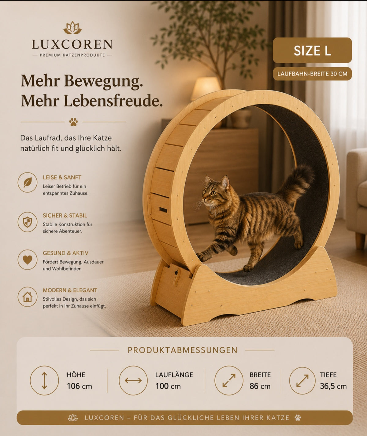 Premium Katzenlaufrad aus Holz – Leise & Stabil
