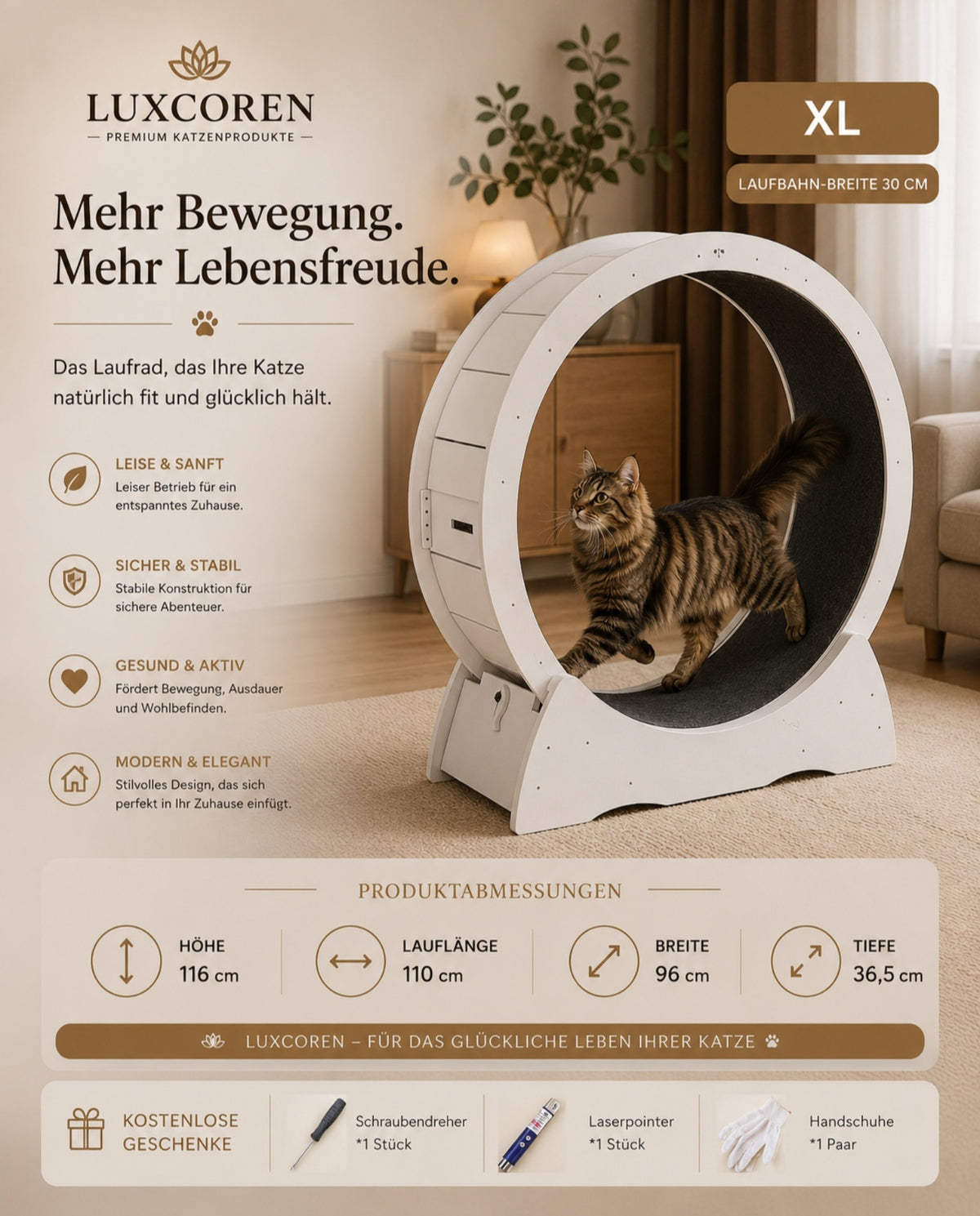 Premium Katzenlaufrad aus Holz – Leise & Stabil