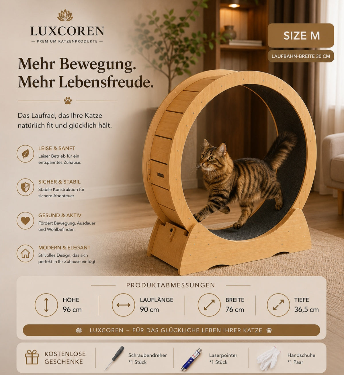 Premium Katzenlaufrad aus Holz – Leise & Stabil
