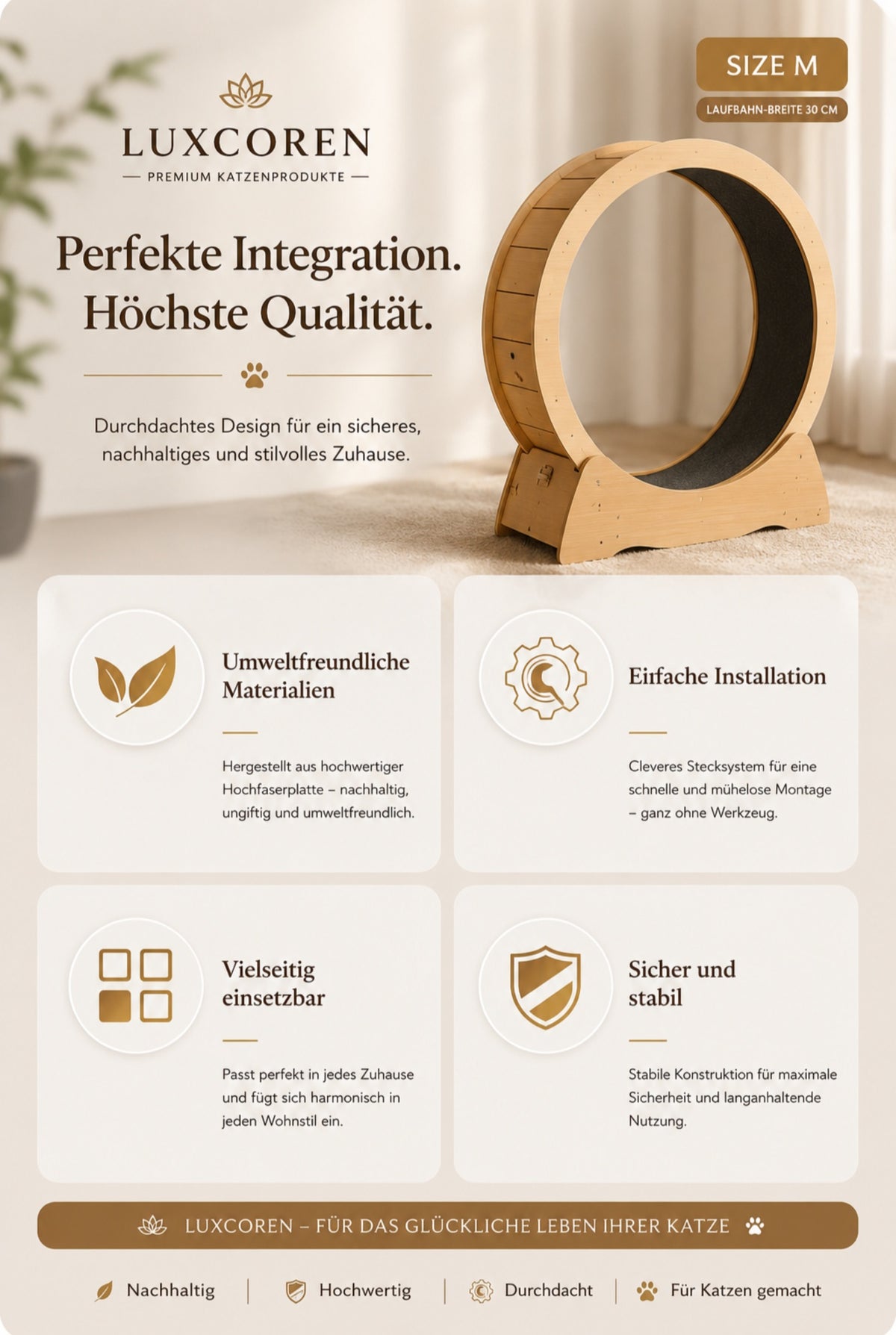 Premium Katzenlaufrad aus Holz – Leise & Stabil