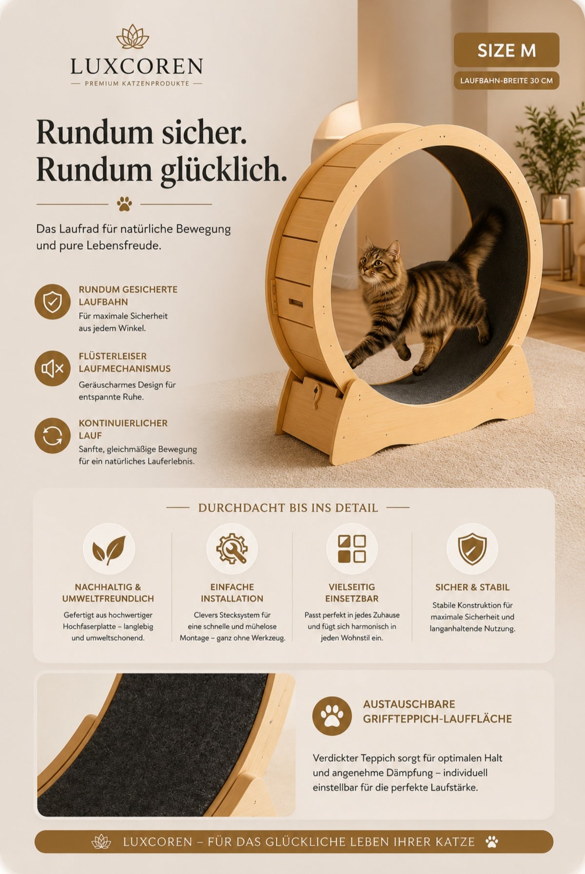 Premium Katzenlaufrad aus Holz – Leise & Stabil