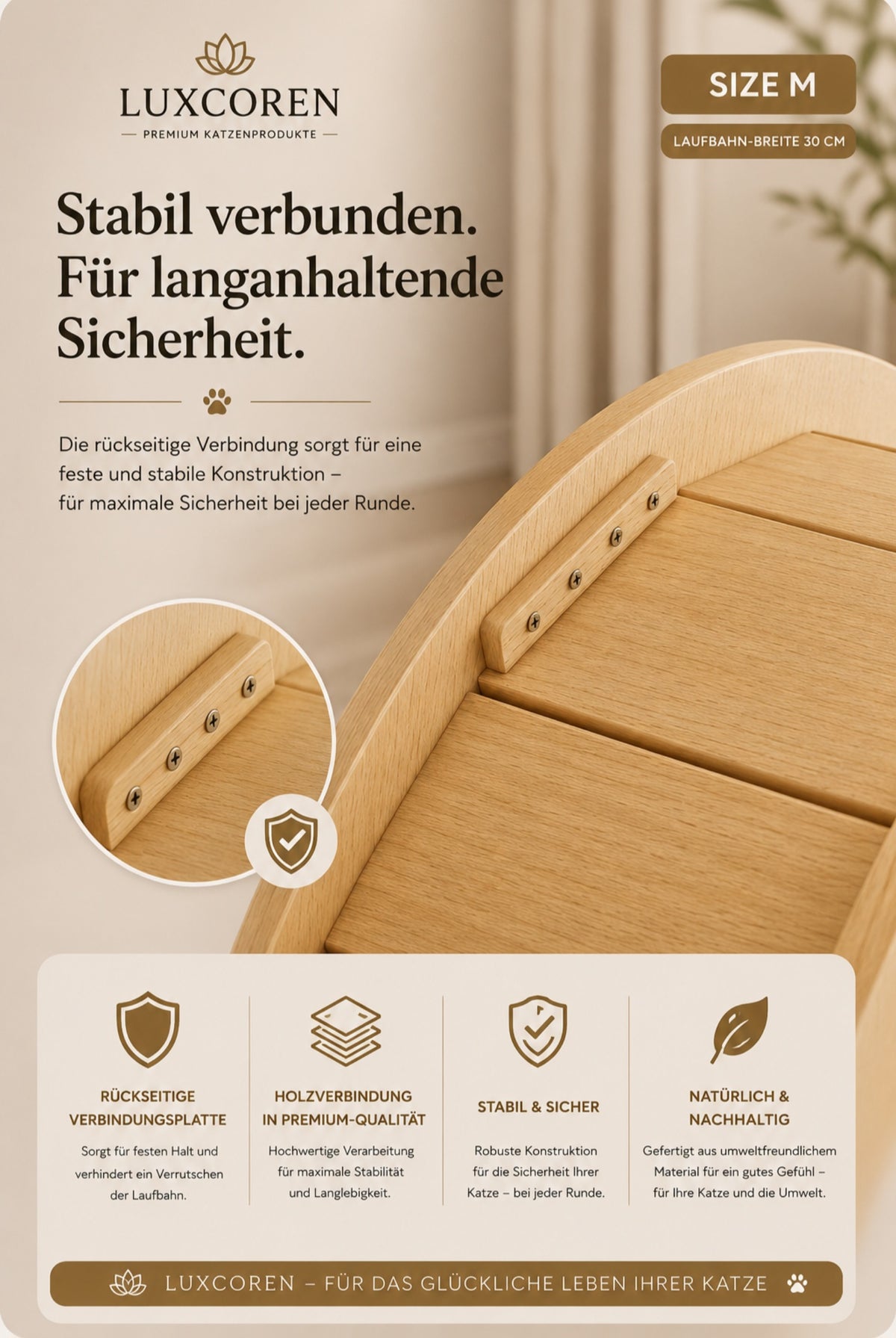 Premium Katzenlaufrad aus Holz – Leise & Stabil
