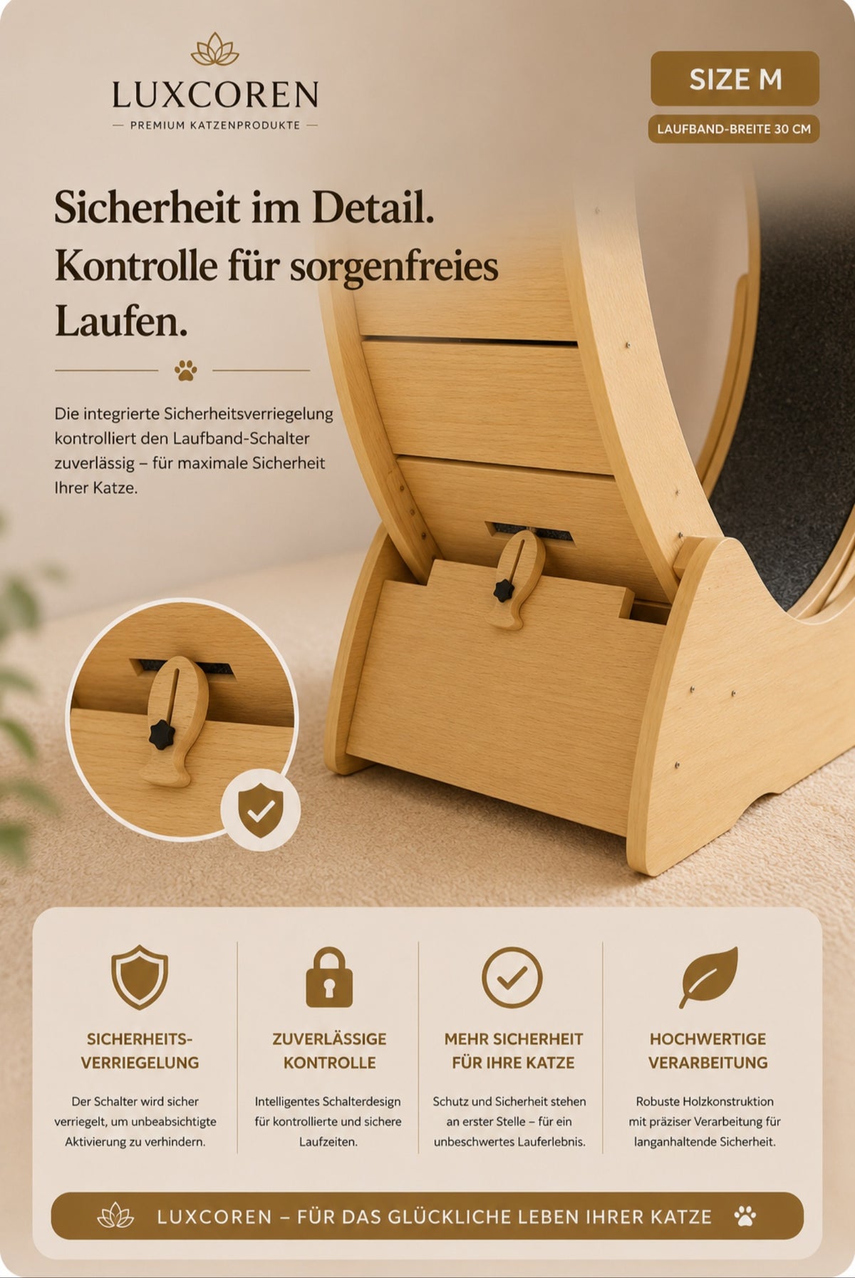 Premium Katzenlaufrad aus Holz – Leise & Stabil