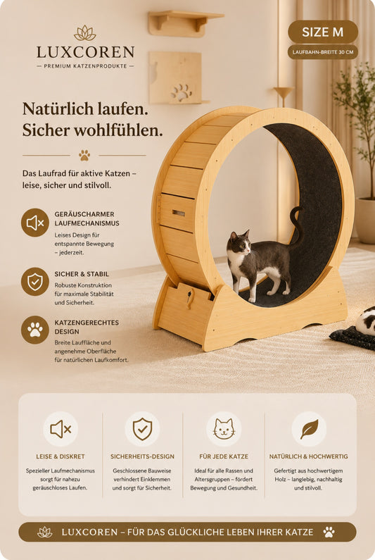 Premium Katzenlaufrad aus Holz – Leise & Stabil