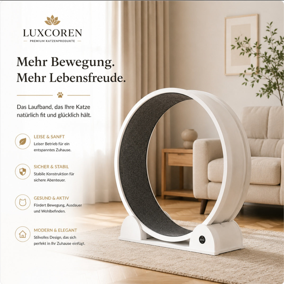 Luxcoren Intelligentes Katzenlaufrad mit LED-Display – Premium, Leise & Für Alle Katzen
