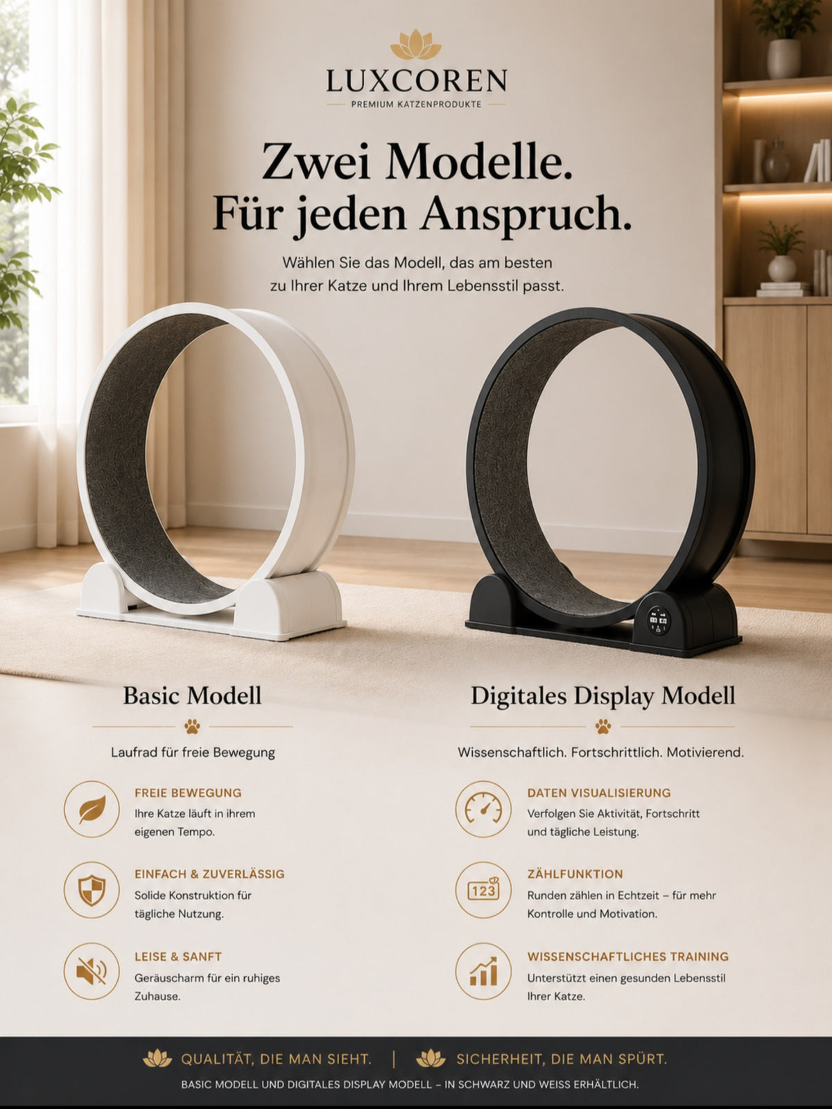 Luxcoren Intelligentes Katzenlaufrad mit LED-Display – Premium, Leise & Für Alle Katzen