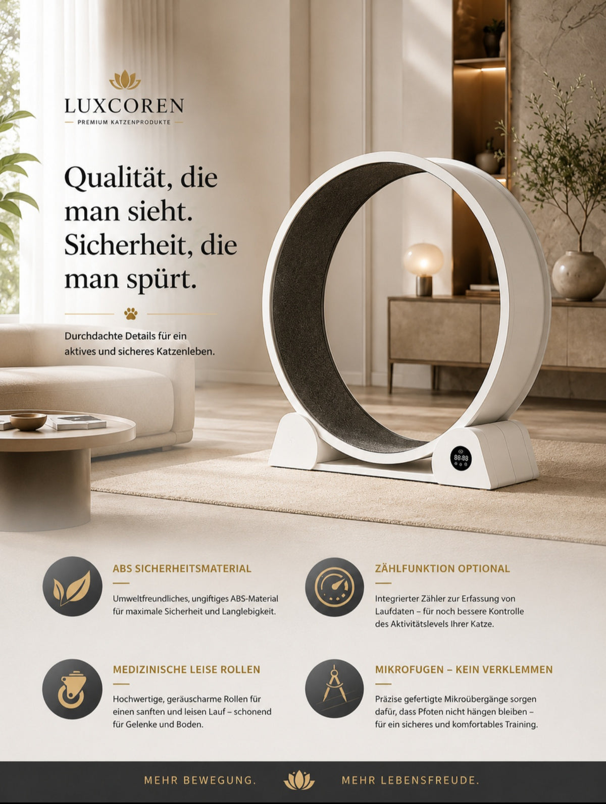 Luxcoren Intelligentes Katzenlaufrad mit LED-Display – Premium, Leise & Für Alle Katzen