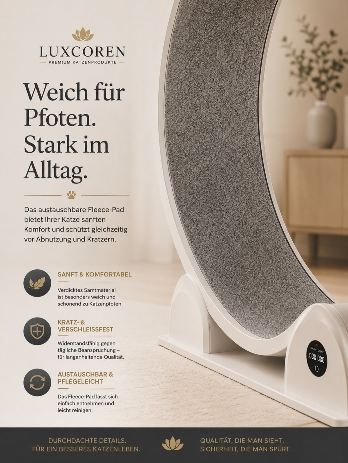 Luxcoren Intelligentes Katzenlaufrad mit LED-Display – Premium, Leise & Für Alle Katzen