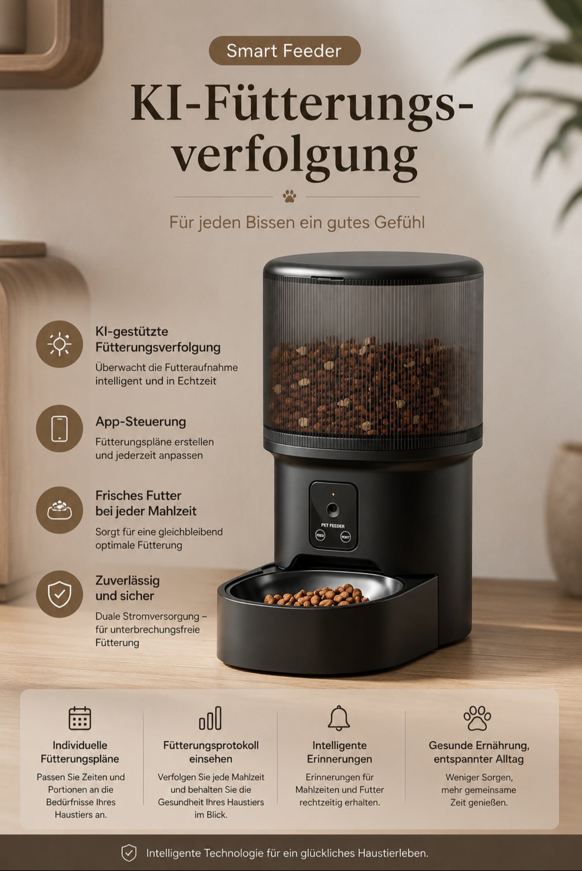 Luxcoren Smart Futterautomat mit HD-Kamera, WLAN & App – Für Hunde & Katzen