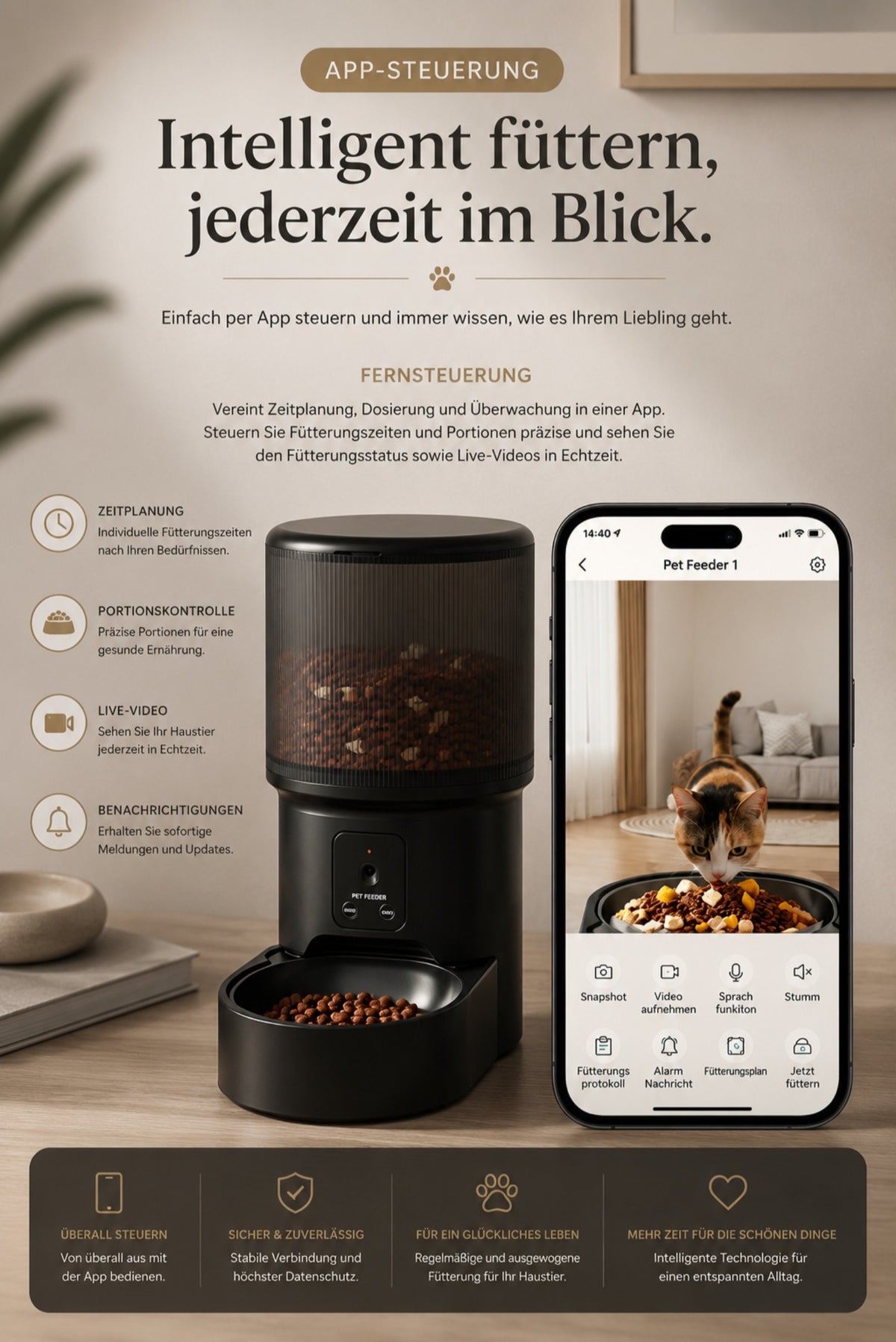 Luxcoren Smart Futterautomat mit HD-Kamera, WLAN & App – Für Hunde & Katzen