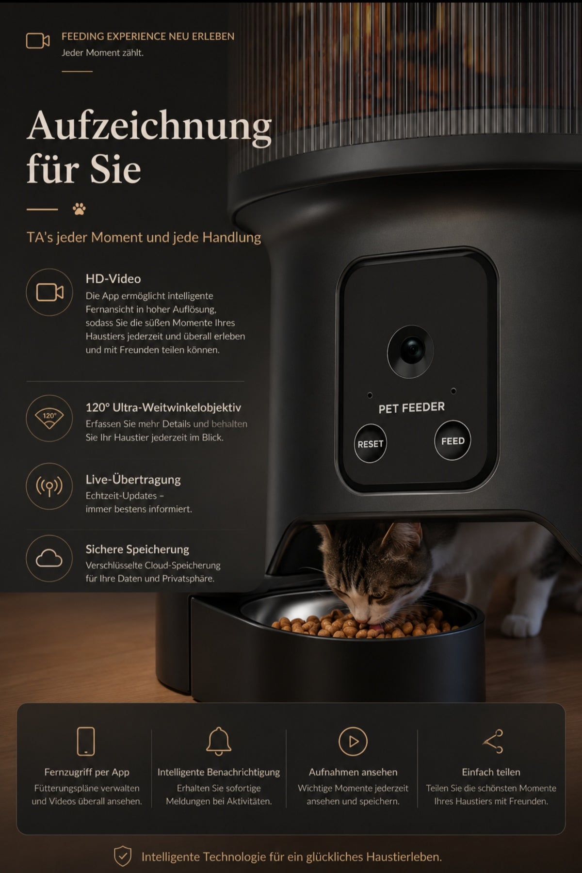 Luxcoren Smart Futterautomat mit HD-Kamera, WLAN & App – Für Hunde & Katzen
